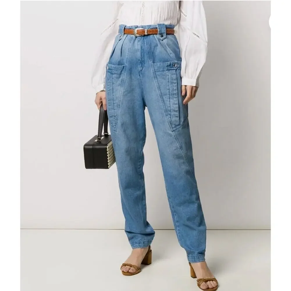 Isabel Marant Kerris Jeans Womens FR40 US8 Light Wash High Rise‎ Tapered FLAW